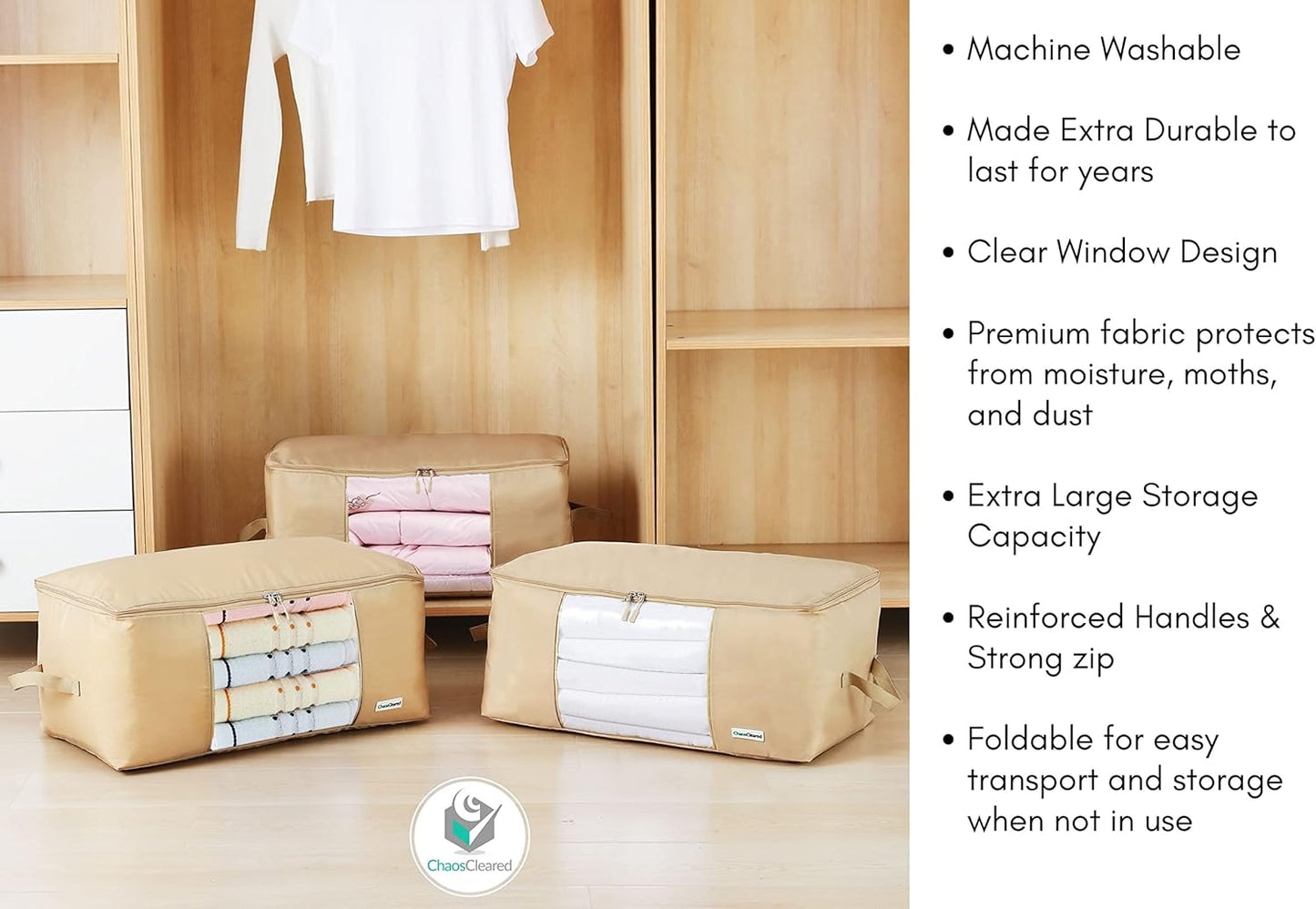 Comforter Storage Bag - Folding Organizer bag for King/Queen Comforters, Pillows, Blankets, Bedding/Quilt, Blanket, Duvet, Mothproof Space Saver; Large Collapsible Organizers, 24"x14"x11"