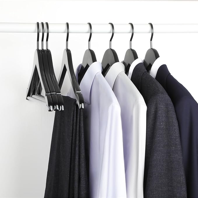 TOPIA HANGER Premium Wooden Hangers, Luxury Boutique Wood Hangers with Extra Thick Hook and Non Slip Pants Bar, Heavy Duty Coat Hanger with Notches 16 Pack, Black -CT01B