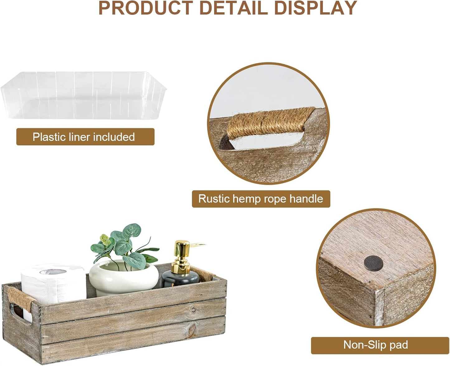 TIMRIS Rustic Wooden Toilet Paper Holder, Farmhouse Bathroom Decor, Toilet Tank Basket, Decorative Storage Container (Rustic Gray)