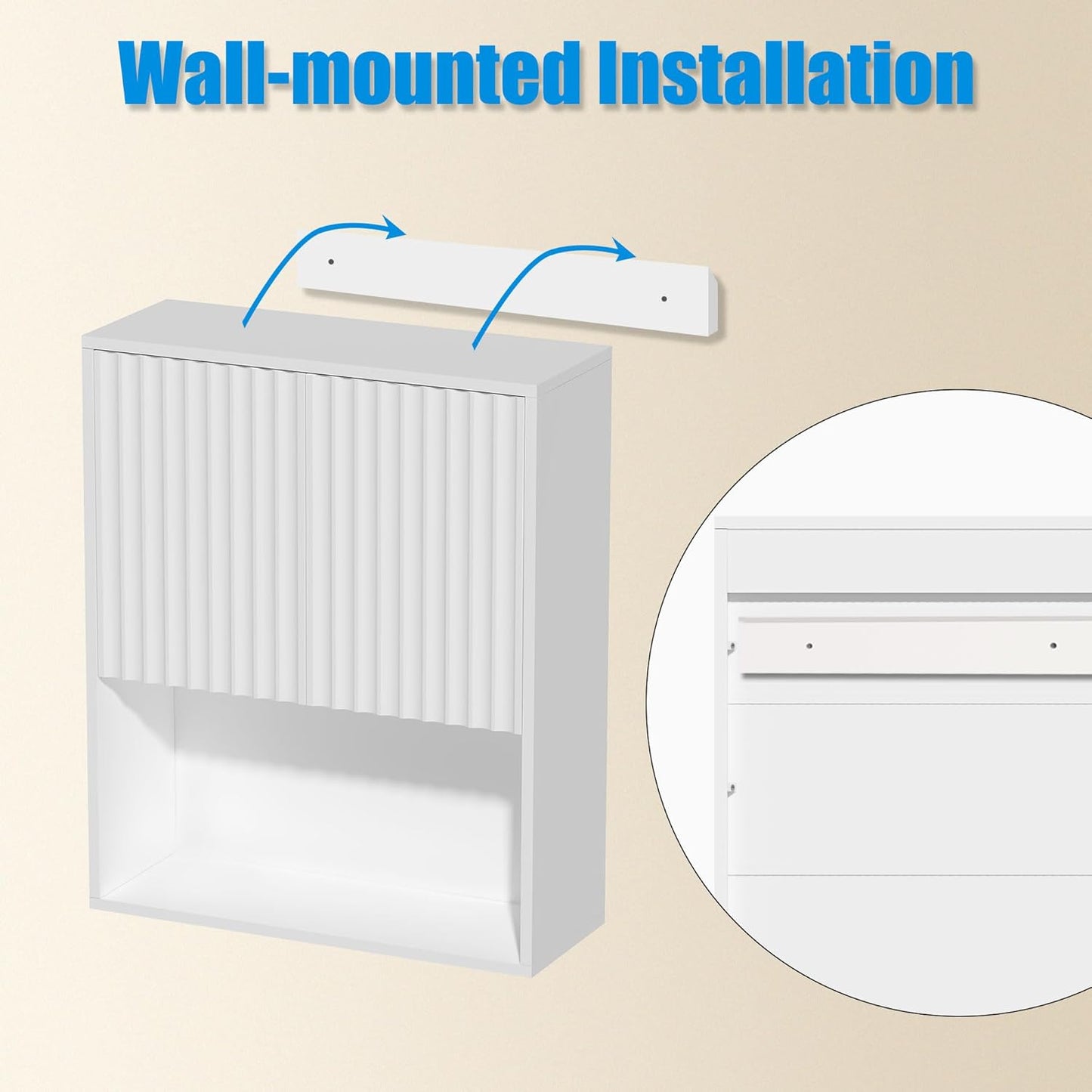 Fluted Bathroom Wall Cabinet,Medicine Cabinet with Adjustable Shelf,Over The Toilet Storage Cabinet for Laundry,Hanging Cabinet,Kitchen and Living Room Cabinets (White)