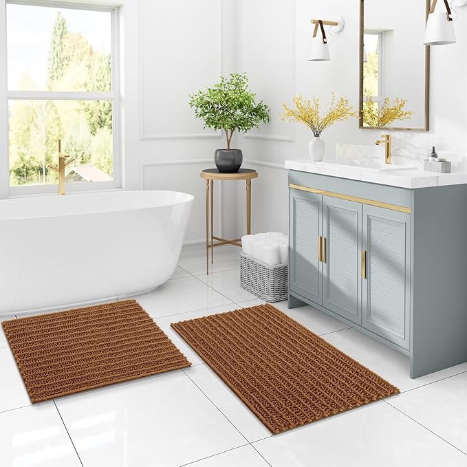 Arotive Luxury Chenille Bathroom Rug Mat, Extra Soft Thick Absorbent Shaggy Bath Rugs, Non-Slip Machine Wash Dry, Plush Bath Mats for Bathroom, Shower and Tub, 47x24, Ochre