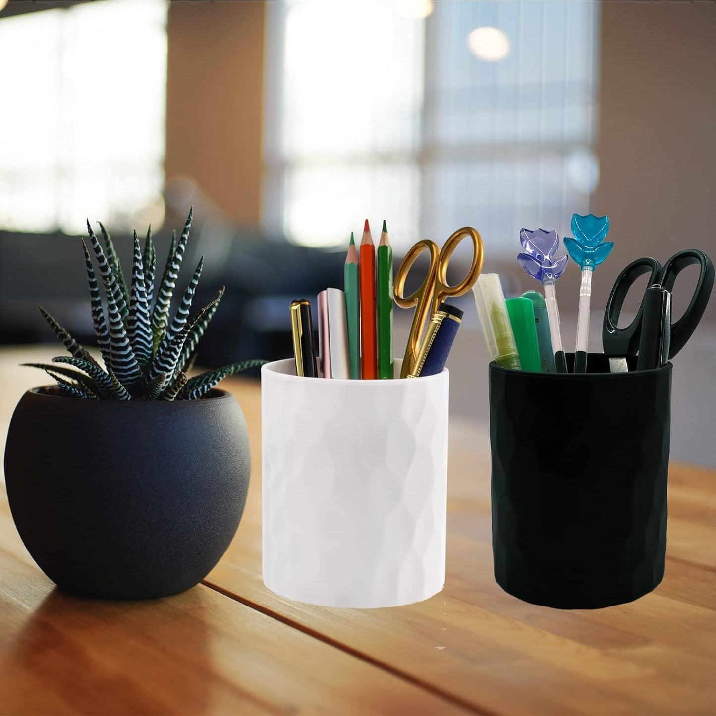 Pen Holder,Nordic Style Silicone Waterproof Pencil Holder for Desk Simple&Modern Minimalist Makeup Organizer Multifunctional Office Supplies for Home,Kids and School (Black)