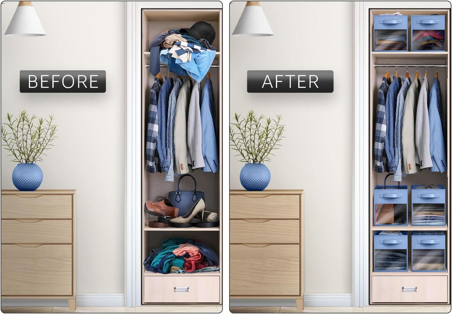 Sorbus 13 Inch Storage Bins with Clear Window - 6 Foldable Baskets for Organizing Clothes, Toys, Books - Sturdy Collapsible Fabric Storage Cubes with Handle - Storage Baskets for Shelves, Closets