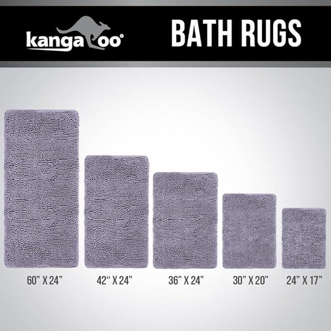 KANGAROO Bathroom Rugs, Chenille Soft Absorbent Bath Rug, Shaggy Shower Mat, Quick Dry Machine Wash Bathmat, Plush Carpet Mats for Tub, Bathtub and Room Home Decor Accessories, 30x20, Light Purple