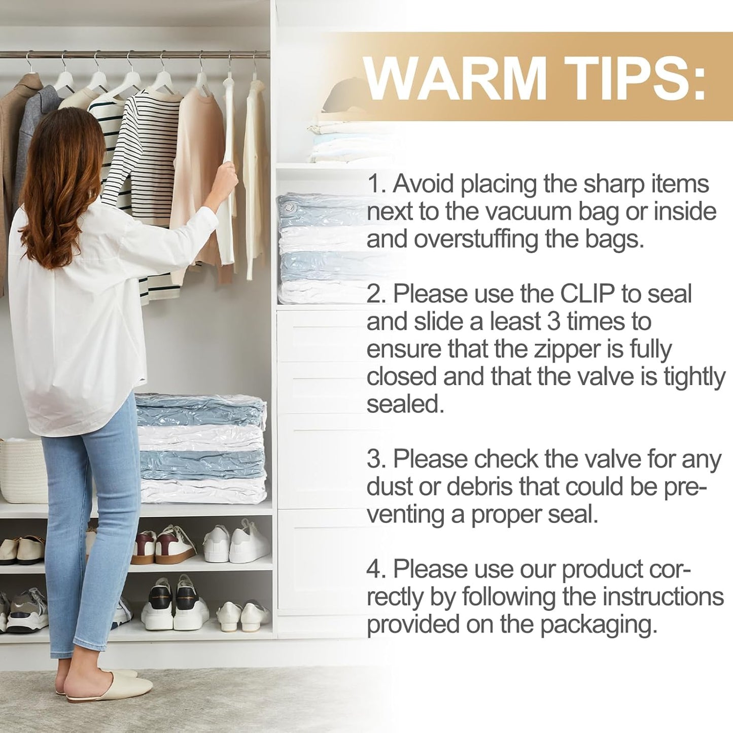 TAILI Vacuum Storage Bags 4 Pack, Jumbo Cube (31x40x15 Inch), Extra Large Vacuum Seal Bags for Clothing, Comforters, Blankets, Bedding, Sweater, Closet Organizers, Space Saving, Cream