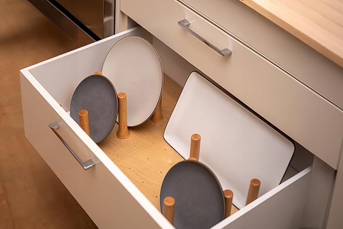 Custom Pegboard Drawer Organizer – Maple Wood – Deep Drawer Insert, Divider for Pots, Pans, Lids & Trays - Kitchen Cabinet Storage - No Cutting or Tools Needed – Made in USA