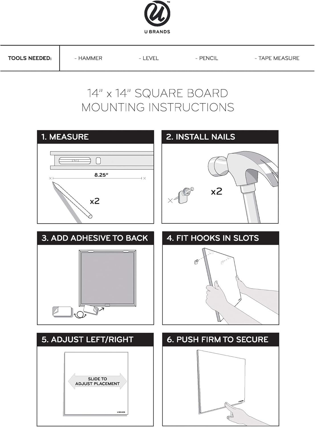 U Brands Magnetic Square Dry Erase Board, 14 x 14 Inches, Frameless (460U00-04) (Pack of 2)