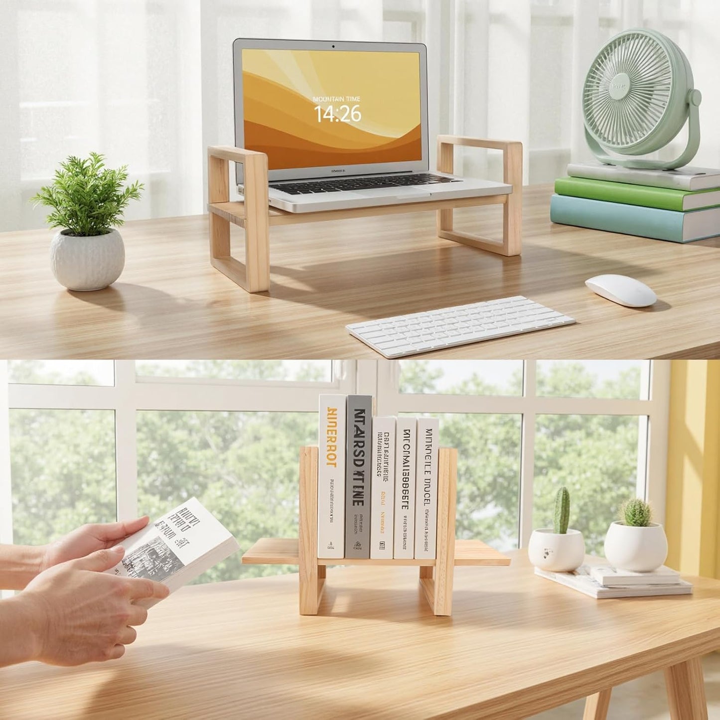 Desk Shelves Desktop Organizer Shelf - No Assembly Needed Holds 130lbs for Desk Organizers and Accessories Corner Bookshelf Table Top Shelving in Office, Books, Bathroom Storage-Pine Nature Wood Color