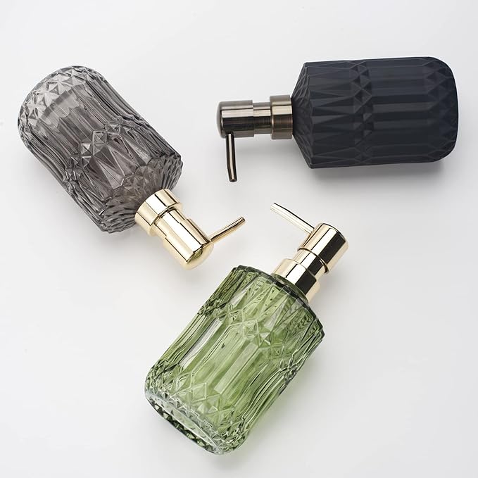 Glass Soap Dispenser 12oz/390ml for Bathroom Kitchen - Hand Soap/Lotion Dispenser with ABS Plastic Pump (Green)