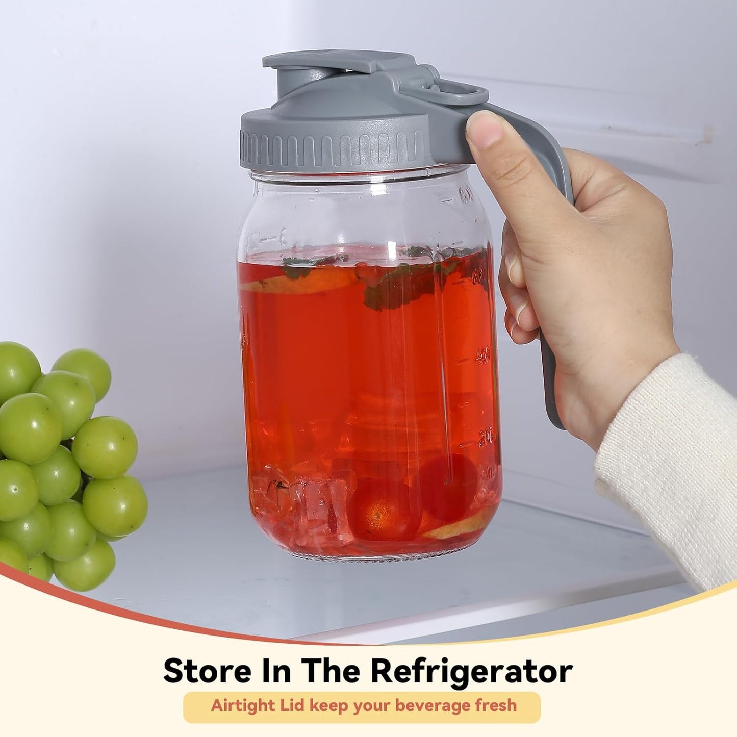 Novelinks 32OZ Glass Pitcher with Lid, Wide Mouth Mason Jar Pitcher, Leak-proof Water Jug for Juice, Milk,iced Coffee Lemonade Tea,2 Pack