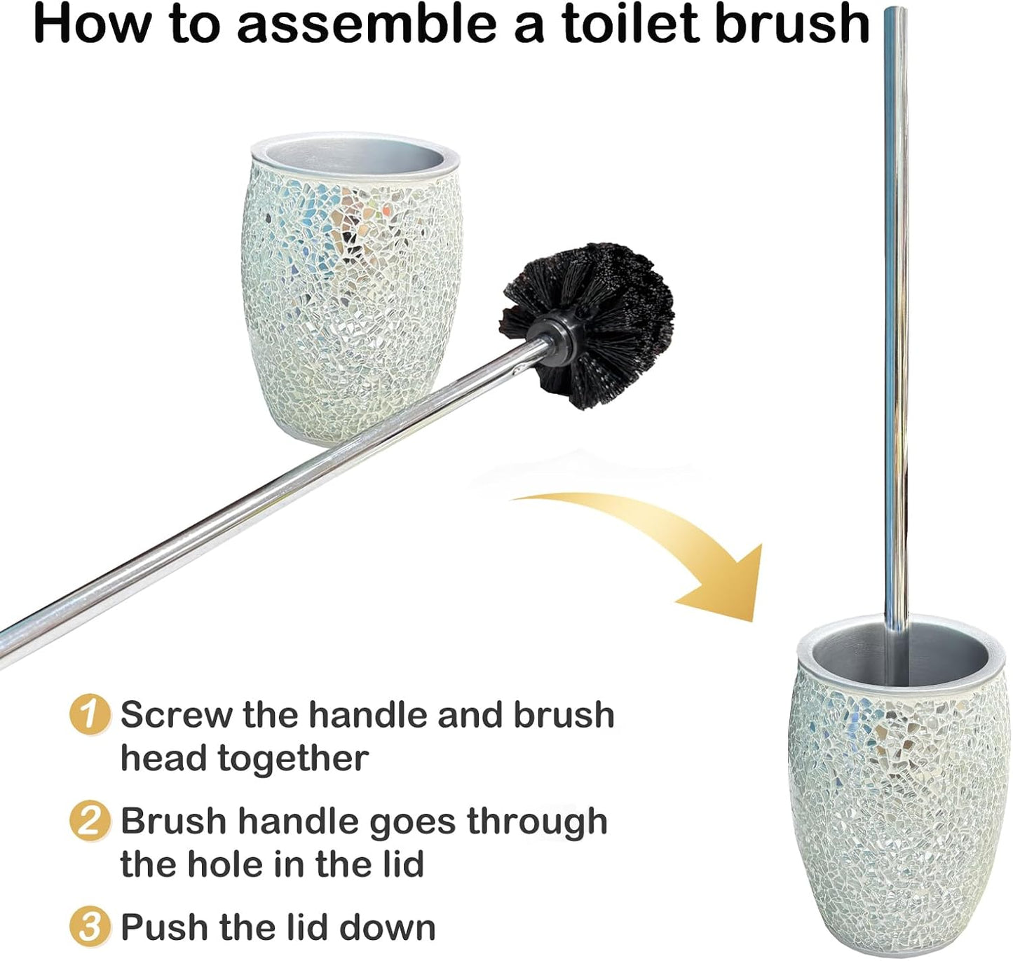 Exquisite Silver Glass Sequins Resin Bathroom Accessory Set,4 Pcs - Soap Dish,Lotion Dispenser,Toothbrush Cup,Toilet Brush & Holder,Modern Luxury Bathroom Set