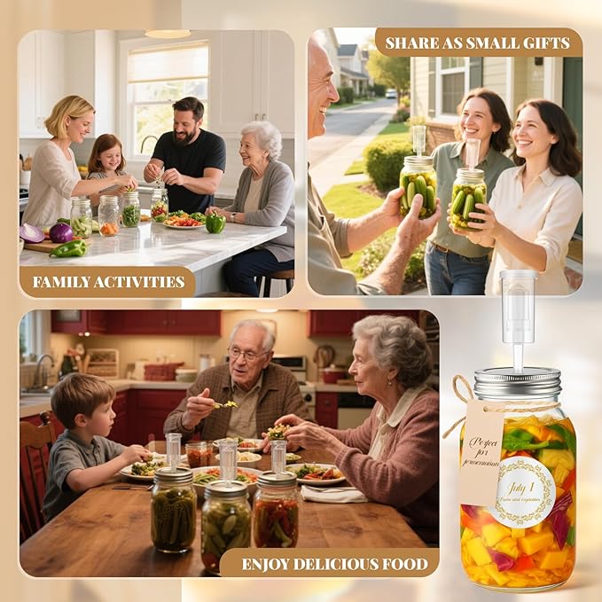 6 Pack 32 oz Fermentation Jar Mason Jars with Lids 0.95 Liter Fermentation Kit with Airlocks Sticker Tags and Ropes for Fermenting, Pickling, Canning, Mead Making