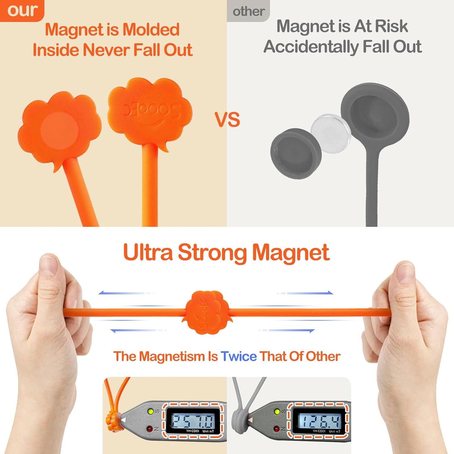 SOOOEC Magnetic Cord Ties, 16 Pack 7.2" Snap on Magnetic Cable Ties Cute Cloud Dialogue Design, Strong Magnetic Silicone Twist Ties for Bundling and Organizing, Assorted Colors.