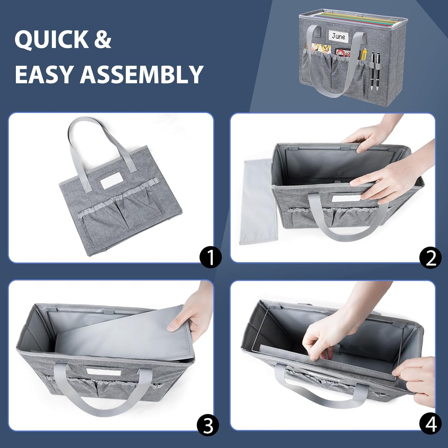 abcxgood Desktop File Organizer Box,Collapsible Hanging Filing Box,Home Office Document Storage Organizer with Front Pocket and Handles, Letter Size Folder.