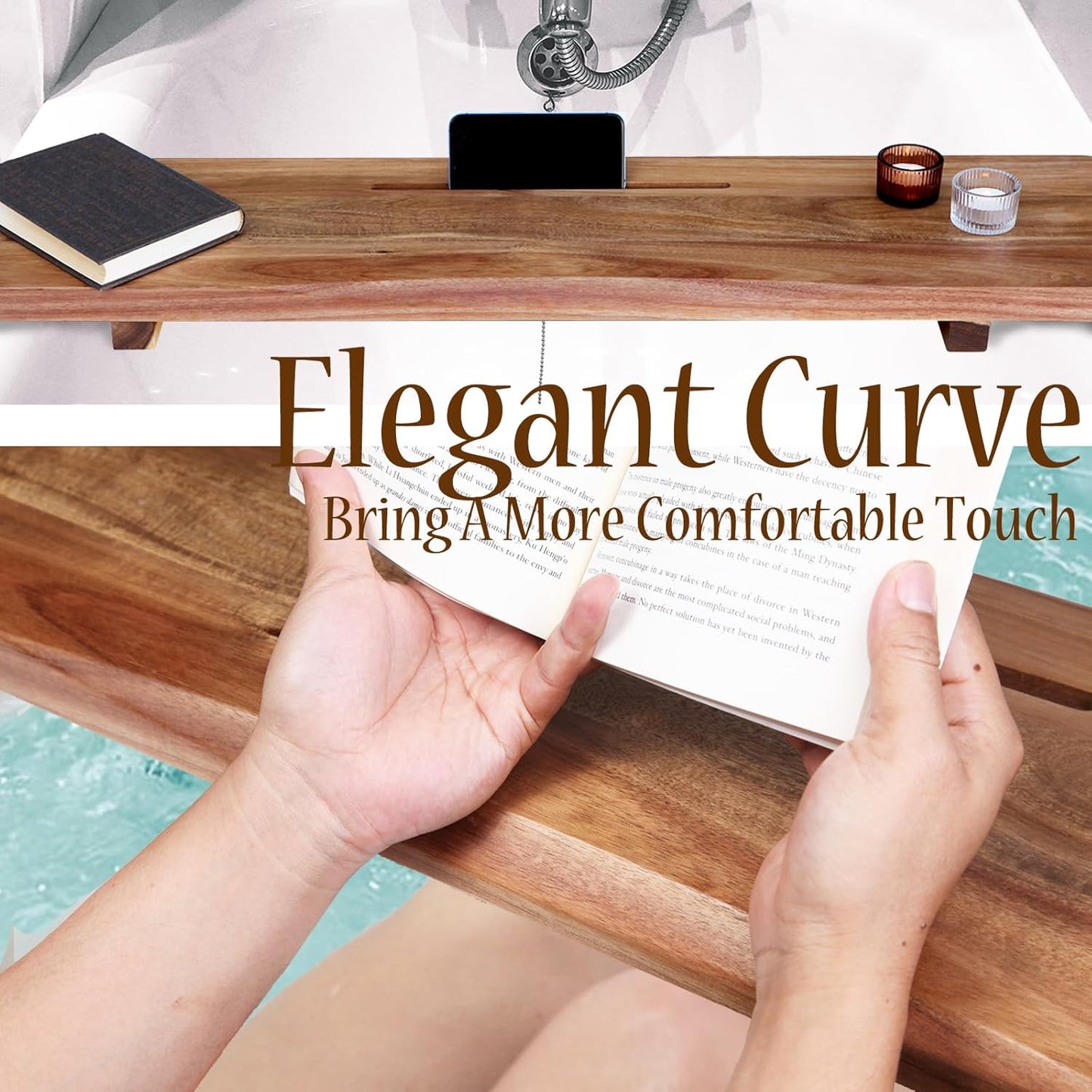 Premium Acacia Wood Bathtub Tray Caddy with Adjustable Legs, Minimalistic Design Bath Tray for Tub, Bathtub Accessories, Fit Standard and Against Wall Bath Tubs, Gift Idea for Women