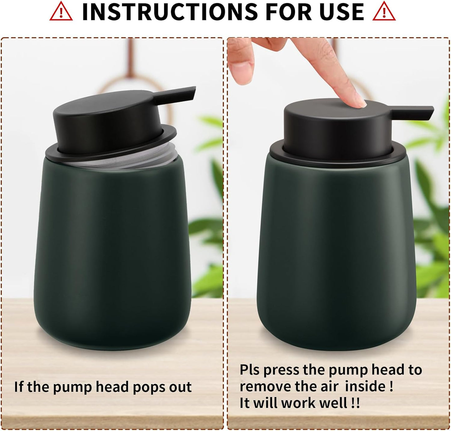 Soap Foaming Dispenser Ceramic with Easy-to-Press Pump Hand Foam Dispenser for Shampoo Bathroom Kitchen 12 oz