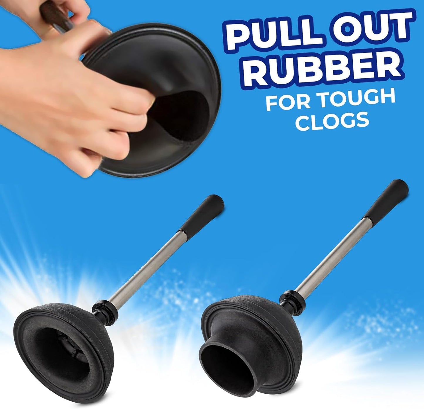 UMIEN 2 Pack Toilet Brush and Plunger Set 18-in - Updated 2025 No-Rust - Stainless Steel Design - Long Handles - with Freestanding Canister (Satin Nickel)