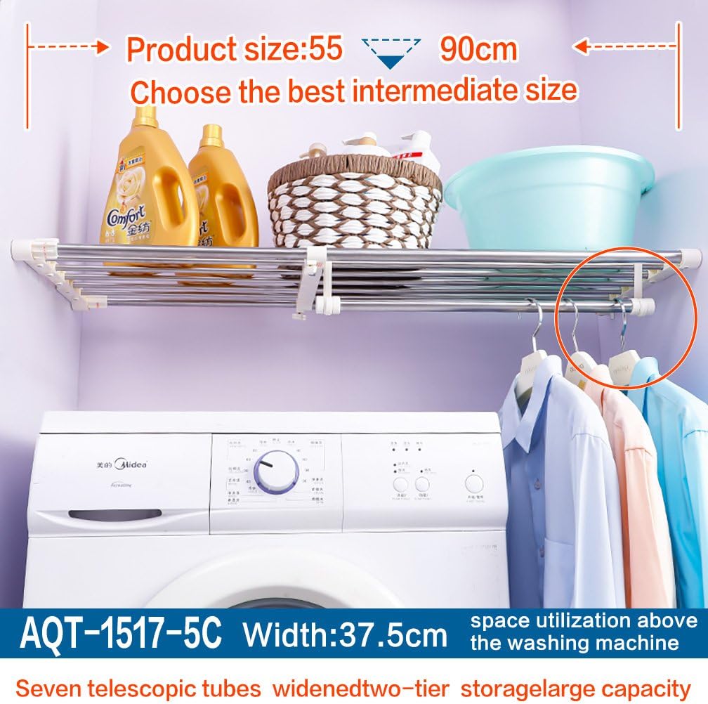 Hershii Closet Tension Shelf Expandable Telescopic Rod Heavy Duty Clothes Hanging Rail Adjustable DIY Storage Organizer Shoe Rack 7-Bar Extention for Garage Bathroom Kitchen Bedroom
