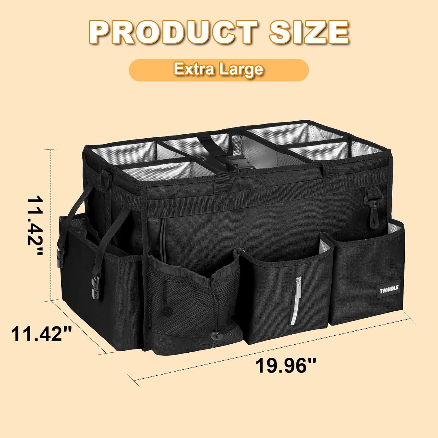 Extra Large Cleaning Caddy Bag with Built-In Support Board, Cleaning Tote Organizer with Removable Divider, Supply Carryall with Adjustable Shoulder Strap and Waist Belt for Cleaners & Housekeeper