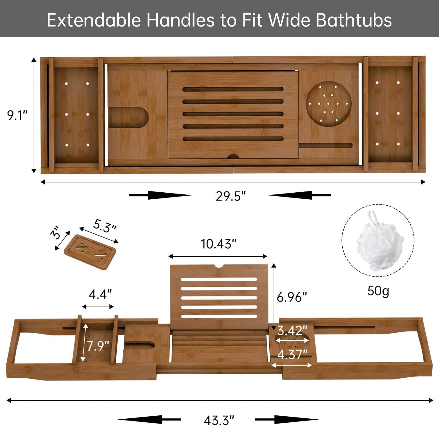Bamboo Bathtub Tray for Luxury Bathroom, Expandable Premium Bath Tray with Soap Towel Book Holder, Luxury Spa Wooden Bath Table for Reading Laptop Over The Clawfoot Walnut