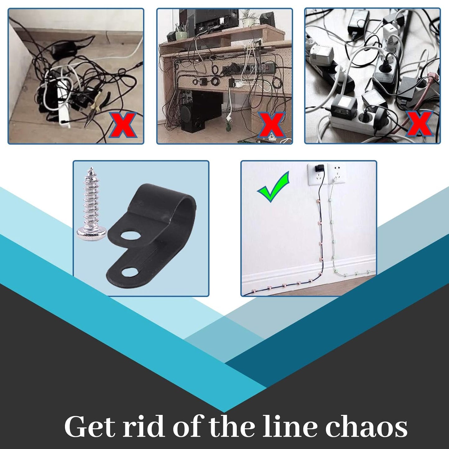 Glarks 60Pcs 3/8 Inch Black Nylon Screw Mounting R-Type Cable Clip Wire Clamp with 60Pcs Screws for Wire, Cable, Conduit and Cable Conduit Kit (Black)