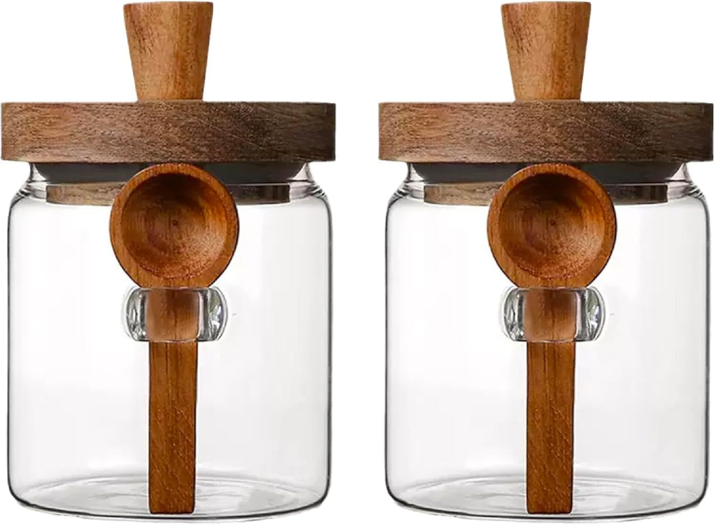 Glass Food Storage Jar with Acacia Wooden Lid and Spoon, Airtight Container for Cereals, Cookies, Snacks, Kitchen Canister Set (2 Pcs, Small/13.5oz)