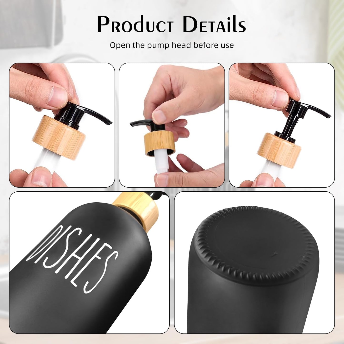 Arktek Glass Soap Dispenser Set with Tray, 2 Pack Hand and Dish Soap Dispenser Set for Bathroom and Kitchen Bottle Dispenser with Dish Soap, Hand Soap, Lotion 17 Oz (Black & White)