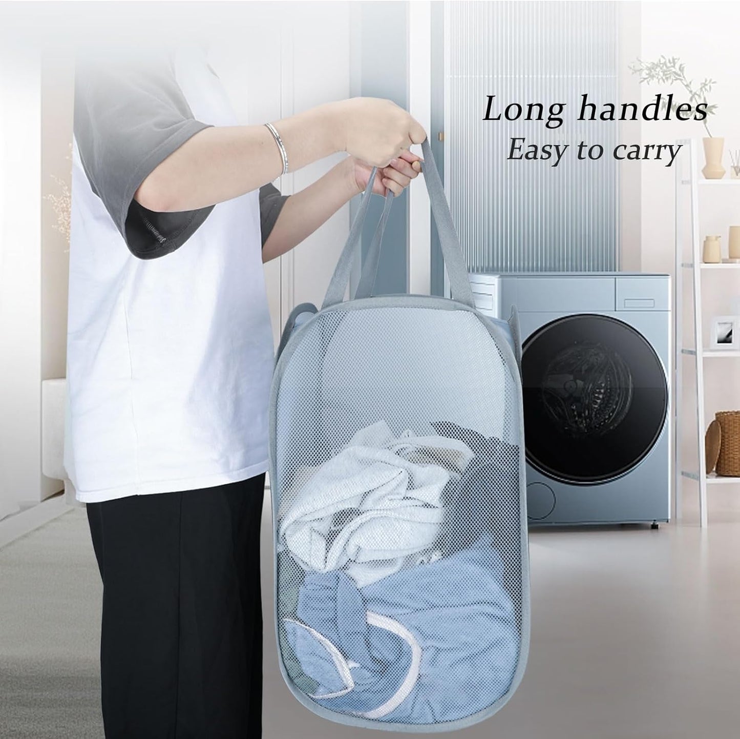Upgraded 100L Extra Large Collapsible Laundry Baskets, 2 Pack XL Mesh Pop Up Laundry Hamper with Handles, Portable Travel Laundry Basket, Foldable Hamper. Grey. 2V