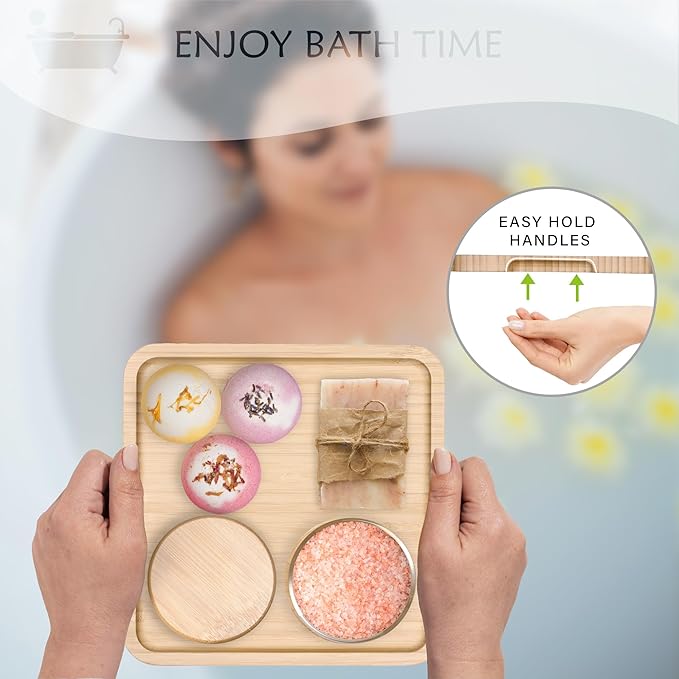 Qtip Holder with Vanity Tray - 4 Pack Glass Apothecary Jars with Lids, Cotton Ball Swab Pad Floss Pick Holder, Bathroom Organizers Jars Containers Canisters Accessories Set