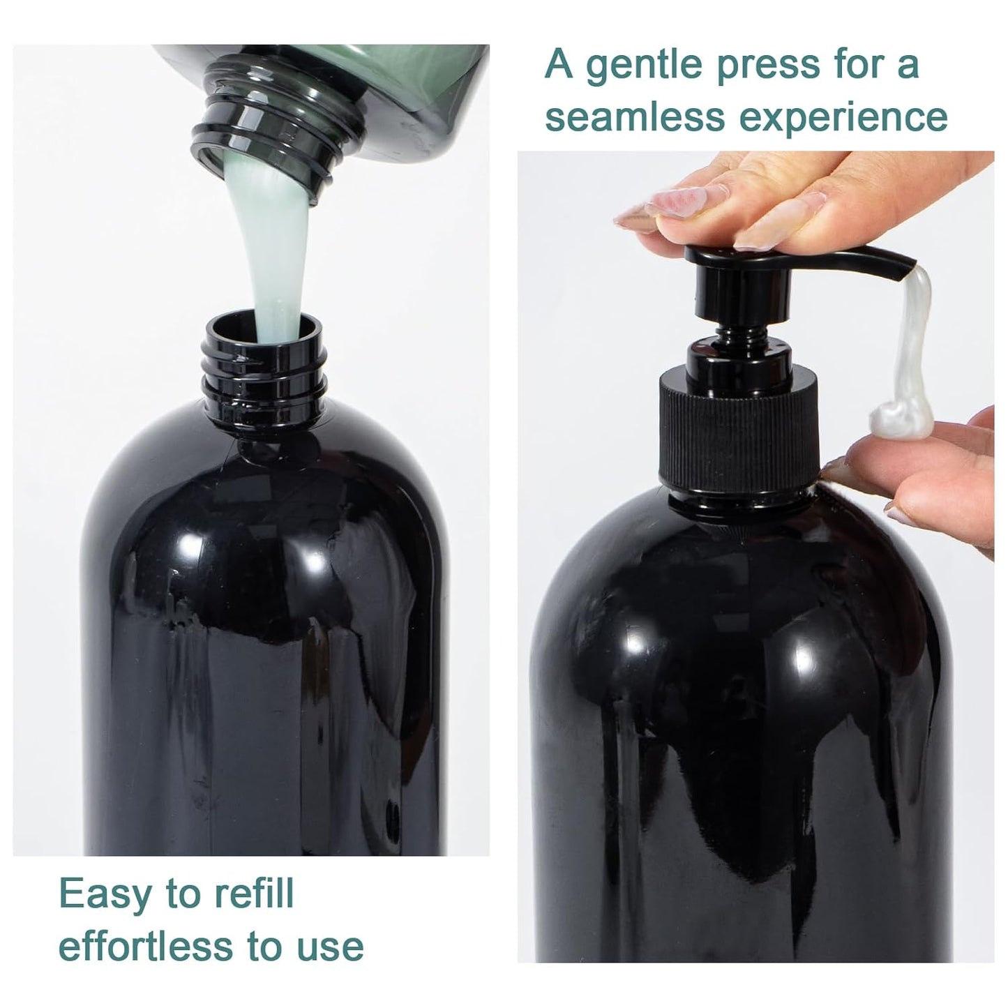 Yebeauty Pump Bottle Dispenser, 33.8oz 1000ml Empty Plastic Shampoo and Conditioner Dispenser, Refillable Shower Soap Dispenser Pump Bottle Containers for Bathroom Kitchen Home, 2 Pack Black