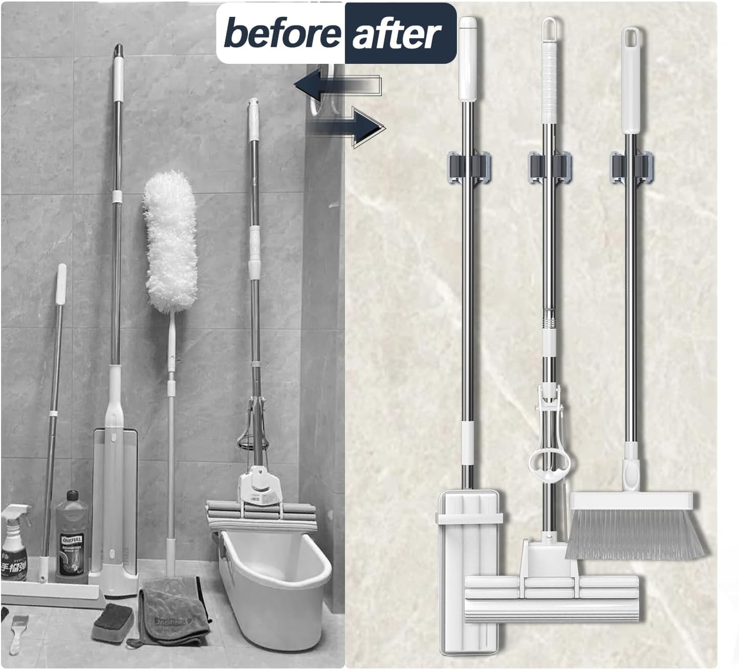 3-H 8 Pack Mop and Broom Holder Big Size Hanging 1 KG Extra,Broom Hanger Wall Mount for Hanging and Organizing Shove Rake Yard Tools in Shed Kitchen Laundry Room Bathroom Garden(black)