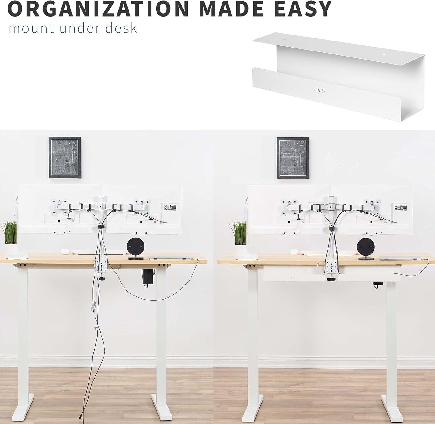 VIVO 2 Pack Under Desk 17 inch Cable Management Tray, Cord Organizer, Home Office Desk Accessories, White, DESK-AC06-2CW