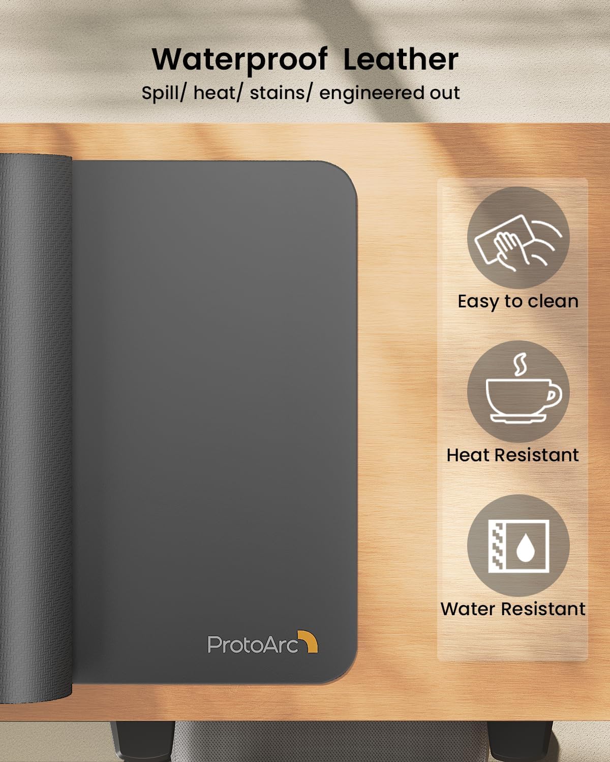 ProtoArc Leather Desk Mat, Large Mouse Pad- 31.5×15.8 inch, Non-Slip PU Leather Desk Pad Protector, Premium Desktop Mat for Computer, Keyboard and Mouse, Gray