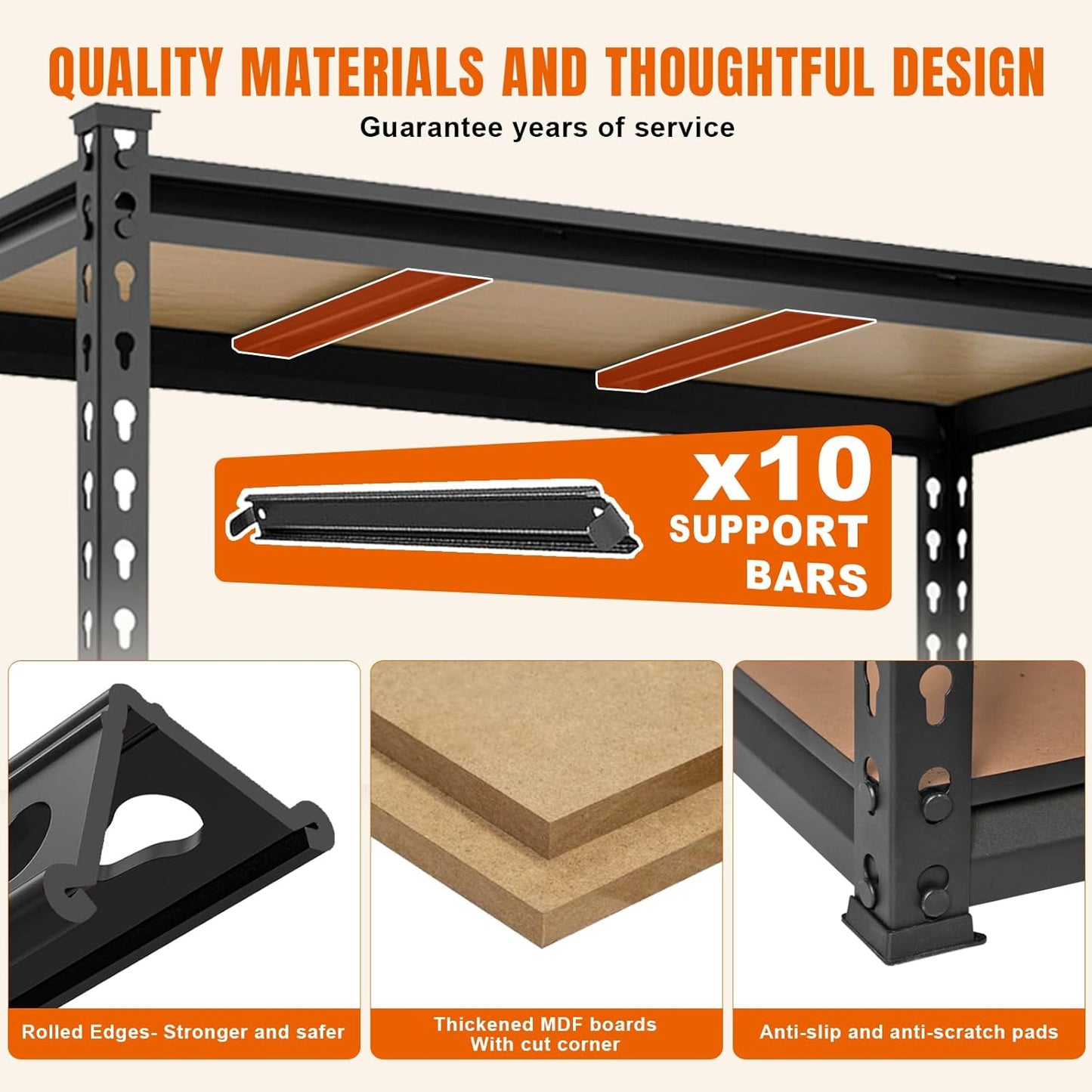 Big RED Storage Shelving Unit, 5-Tier Adjustable, Heavy Duty Metal Garage Shelves/Utility Rack for Kitchen, Pantry, Basement, Bathroom, Laundry - 3,000lb Capacity, Black, 72" H x 48" W x 24" D