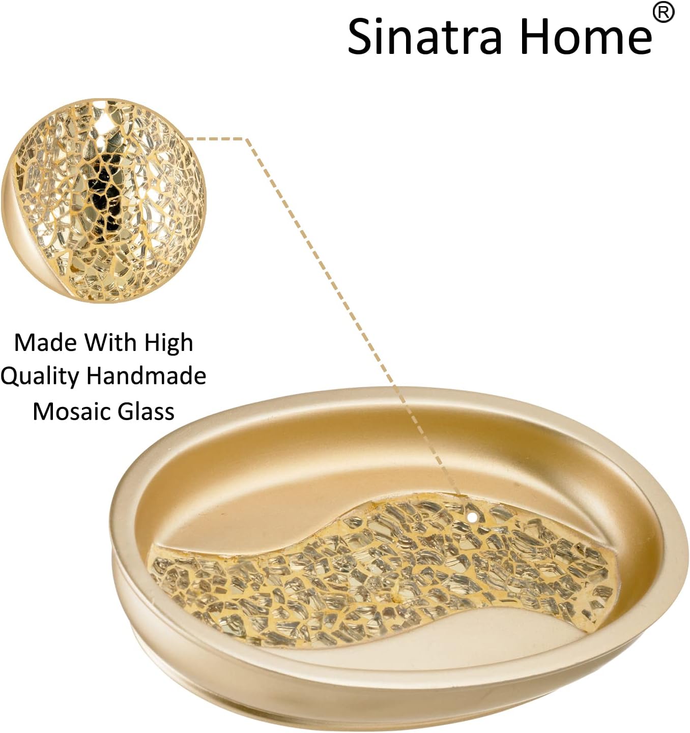 Zahari Home 4pc Sinatra Stylish Bathroom Accessories Set Champagne Gold Soap Dispenser Pump, Tumbler, Tooth Brush Holder and Soap Dish Modern Decor Bling Mosaic Glass Gold Bathroom Accessories