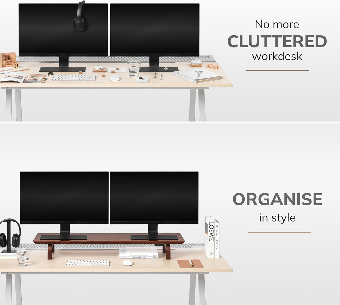 Anji Mountain Monitor Stand - Desktop Organizer & Laptop Riser, Ergonomic Monitor Riser, Space-Saving Monitor Stand for Desk, Durable Construction, Easy Assembly, Ideal for Home & Office,Black