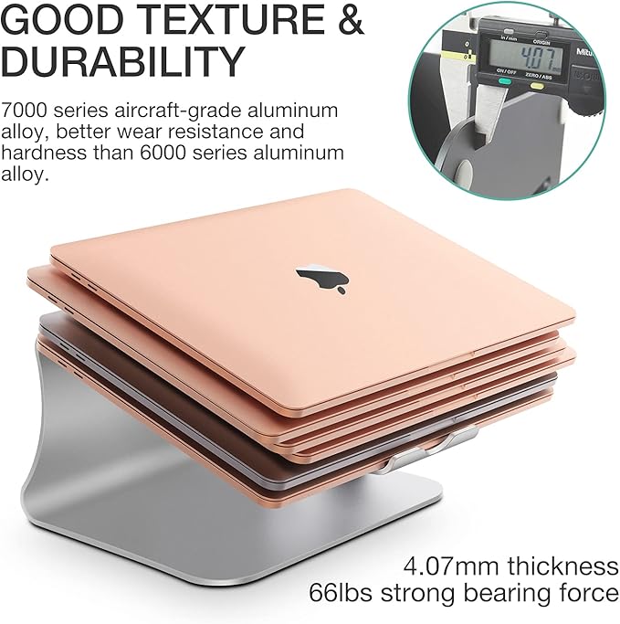 Laptop Stand, Aluminum Notebook Holder Riser Heat-Vent for MacBook Air/Pro, Dell, HP, Lenovo, Microsoft Surface, Samsung 11-16 inches Notebook (Space Silver)