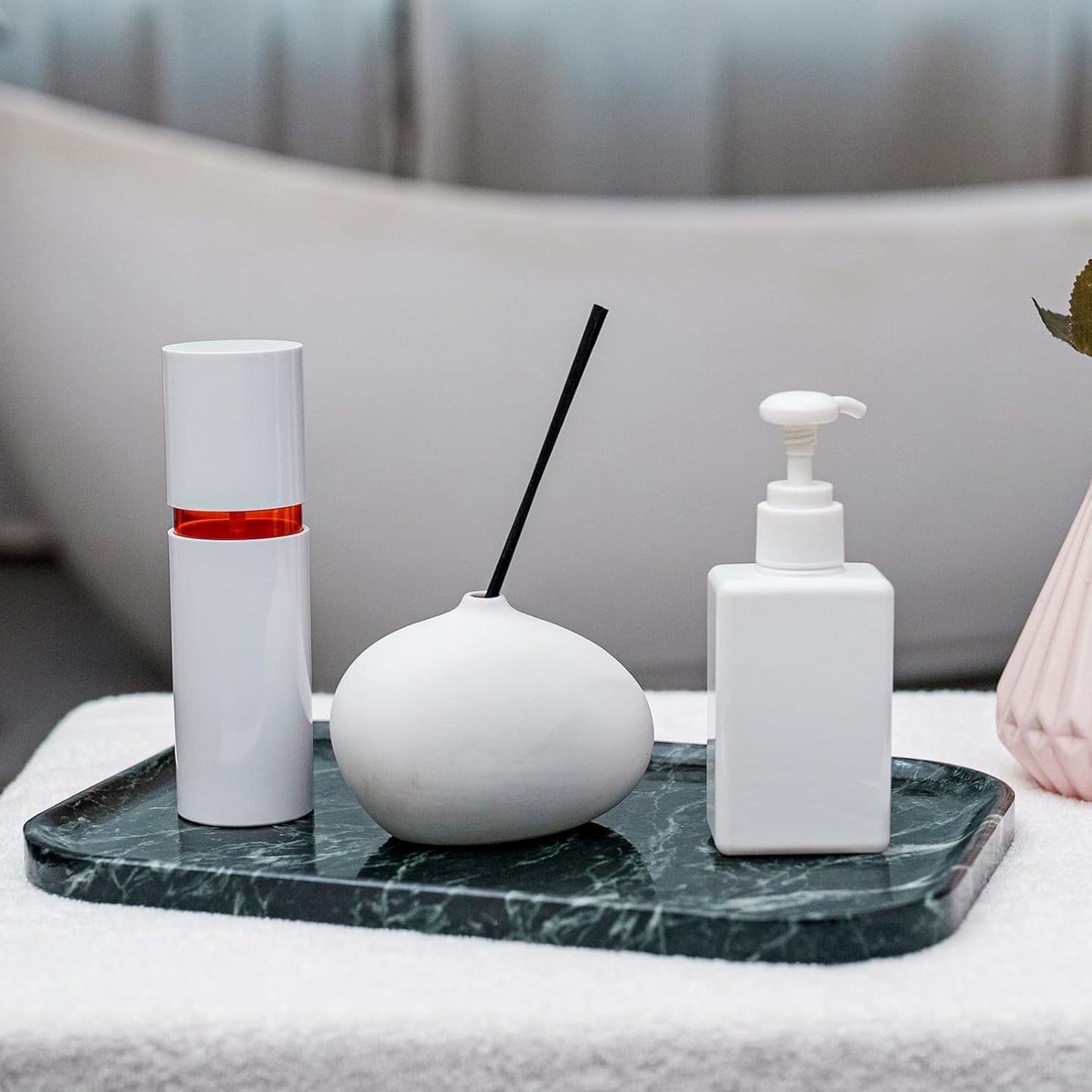 Natural Green Marble Tray 11.8"x7.8"x0.6" | Bathroom Vanity Organizer & Kitchen Countertop Decor | Waterproof Stone Tray for Jewelry, Perfume, Cosmetics Storage (Dark Green)