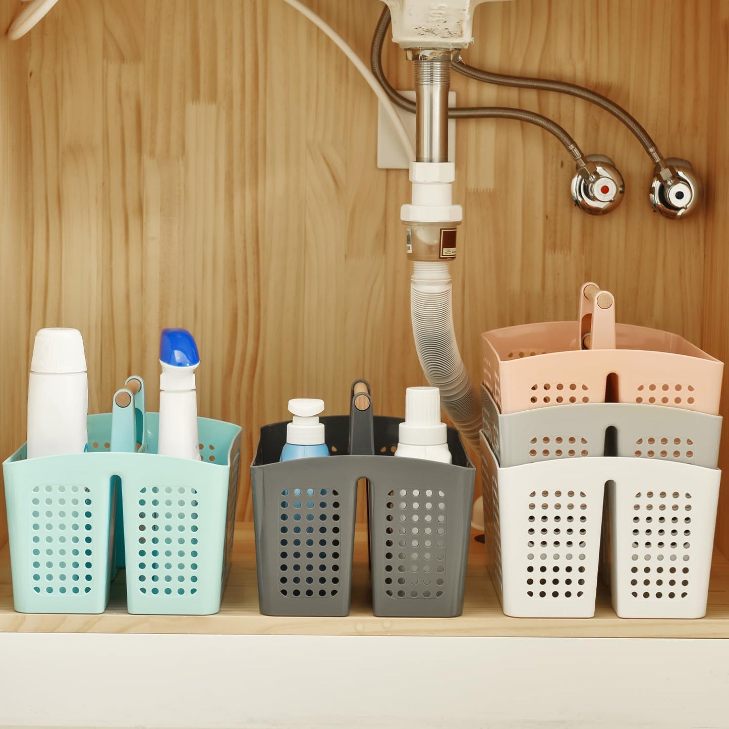 Portable Shower Caddy Basket with Compartments, Plastic Divided Cleaning Caddy Organizer Storage Tote with Handle for Bathroom, College, Dorm Room Essentials, Black