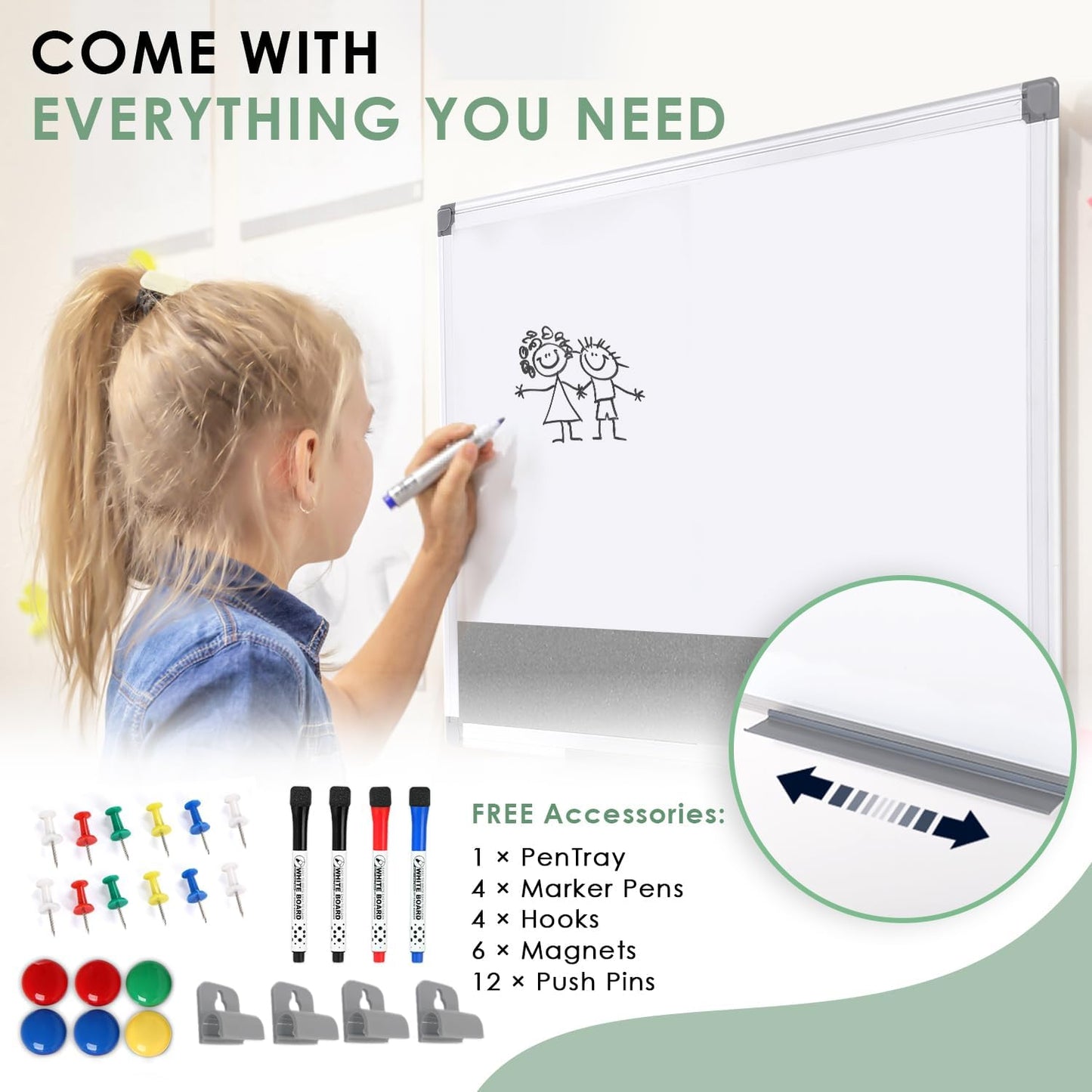 Combo Dry Erase Bulletin Board Wall Mounted Whiteboard and Pin Board Vision Board for Home Kitchen School Office College,Whiteboard & Felt Gray,36x24inches