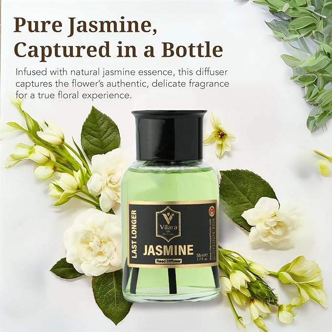 Reed Diffuser Set with Sticks for Home – Bathroom, Bedroom & Office Aromatherapy – Long Lasting Scented Oil Diffuser with Sticks – Luxury Room Fragrance Diffuser 55ml,1.7 fl oz (Jasmine Pack 3)