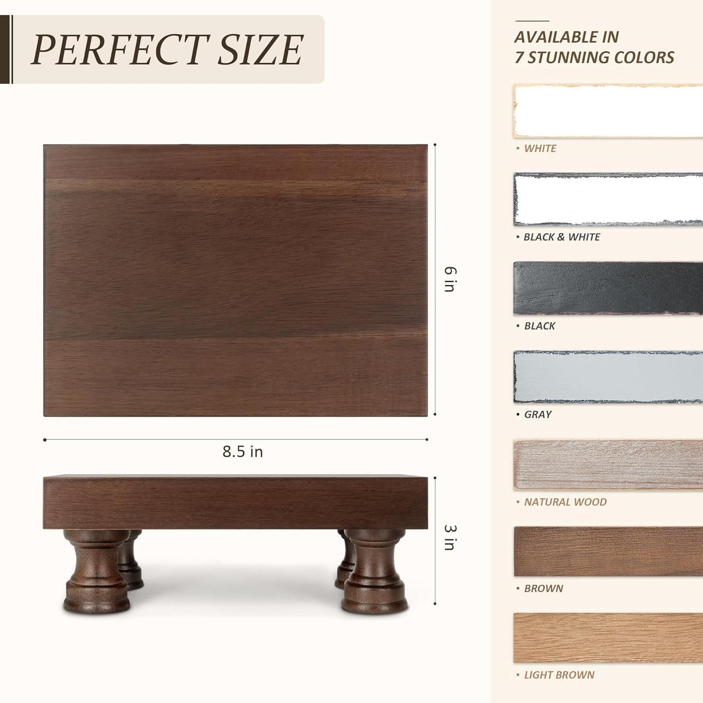 EOSAHR Decorative Display Risers for Farmhouse Decor - Acacia Wood Risers Display Stands for Bathroom Counter Organizer & Kitchen Sink Organizer (Brown Acacia Wood)