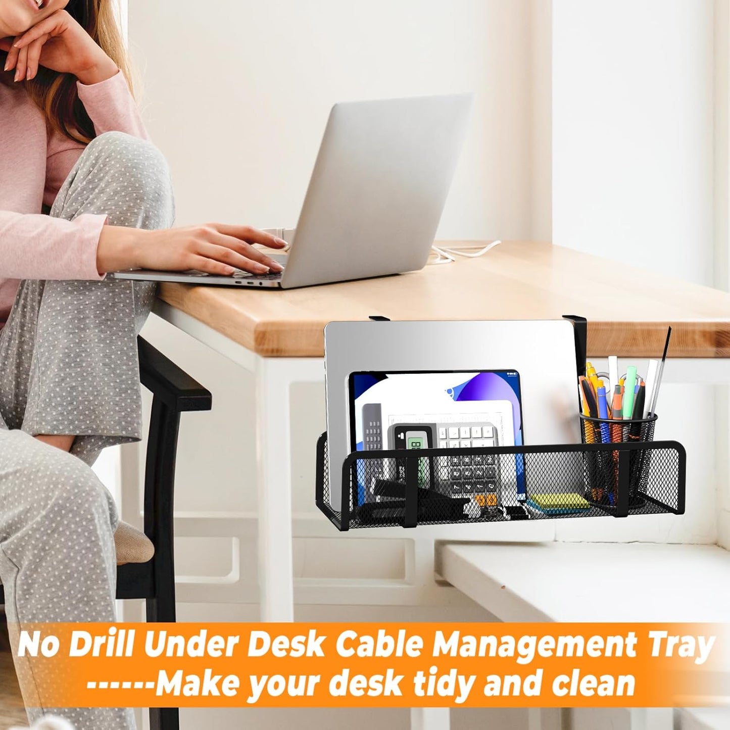 Under Desk Cable Management Tray, Wire Management Desk Cable Organizer Cable Management Box, Cord Organizer Storage for Office