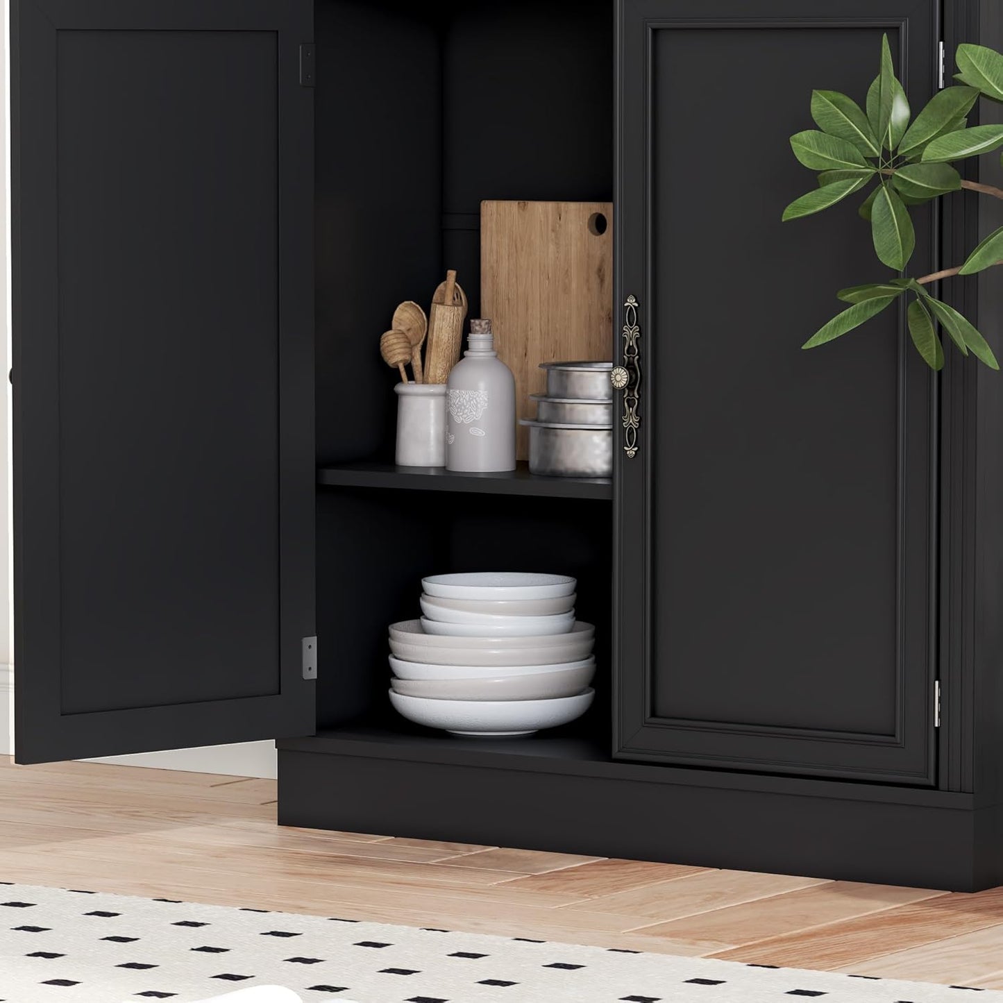 71.4" Tall Bookshelf with Cabinet, 5-Tier Floor Standing Bookcase with Doors & Adjustable Shelves, 31.5" Wide Storage Shelf, Metal Handles, Modern Organizer for Home Office, Living Room