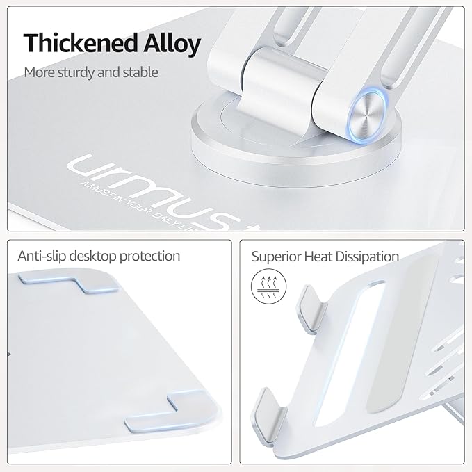 Urmust 360° Rotating Laptop Stand for Desk Adjustable Height, Ergonomic Laptop Riser Standing Desk Converter, MacBook Stand, Computer Lap top Riser Holder, Fits All Laptops 10-17"