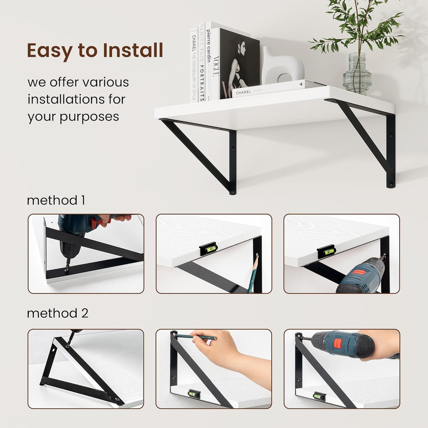 Axeman White Floating Shelves for Wall - 10 Inch Deep Floating Shelves Set of 2-16 Inch Wide x 10 Inch Deep White Wall Shelves for Living Room Bathroom Bedroom