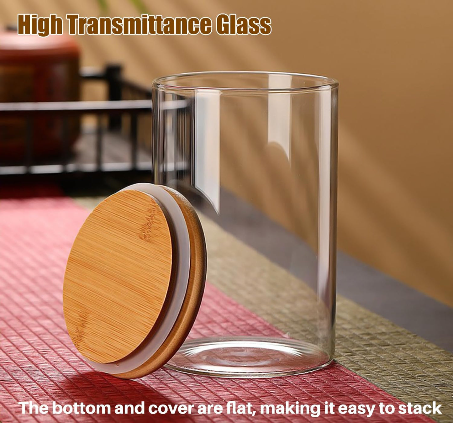 6 Pack Glass Food Storage Jars with Airtight Lids, Clear Glass Jar with Bamboo Lid, Airtight Food Canister for Tea, Candy, Coffee, Sugar, Cookie, Snack. (Round | 5+6 Inch) SET of 3