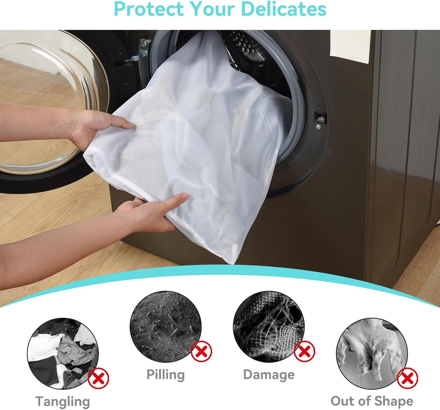 OTraki Medium Mesh Laundry Bags 20x24 inch Zipper Lingerie Bags for Washing Delicates Net Laundry Mesh Bag Sack Machine Washable for Travel Dorm Hotel Camp, White