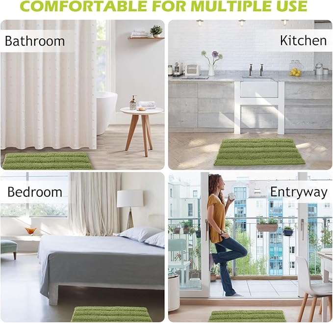 KGORGE Bath Rugs - Soft Large Bathroom Rugs Floor Cover Water Absorbent Bath Mat Quick Drying Chenile Bathtub Shower Carpet for Toilet Door Way Kitchen Kids, Light Green, 60" x 24", 1 Pc