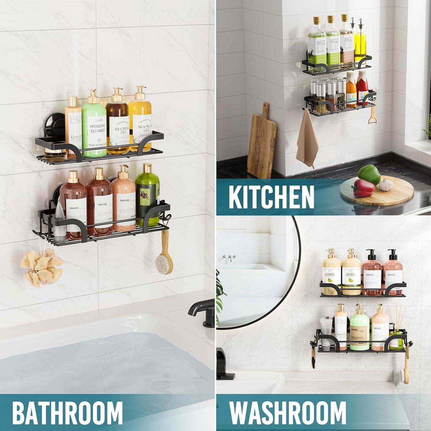 TAILI Shower Caddy Suction Cup 2 Pack, Heavy Duty Bathroom Basket, Bath Shelves for Inside, Stainless Steel Shower Holder Organizer for Bathroom Storage & Home Decor, No Drilling,Black